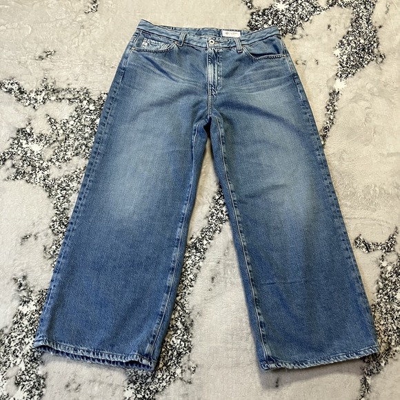 Ag Adriano Goldschmeid Jeans Womens Size 31 Blue Saige Hi Rise Wide Leg Crop - Picture 1 of 12